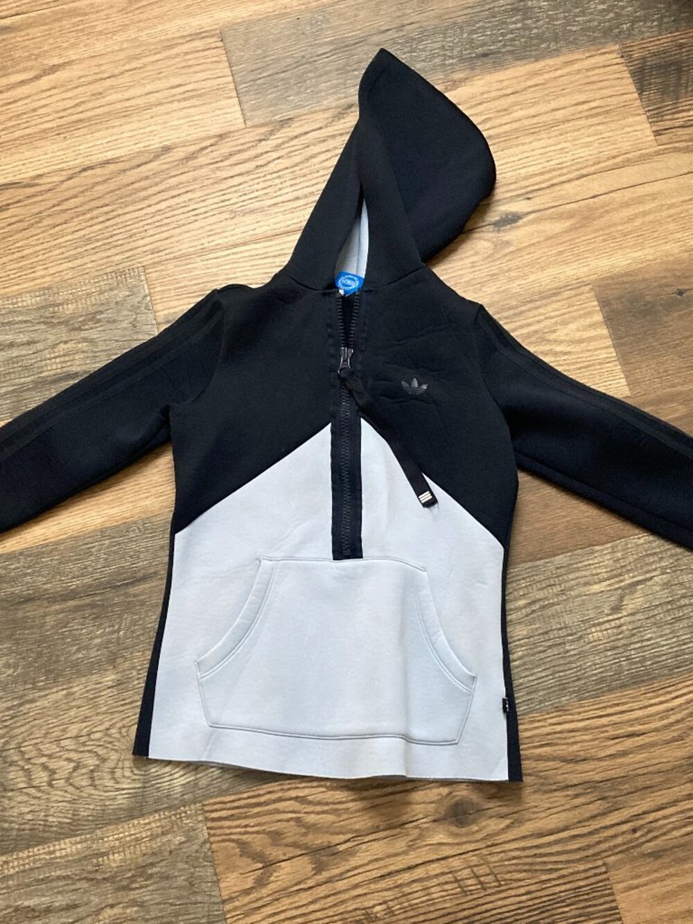 Adidas Blue Half Zip Logo Neoprene Long Sleeve Pullover Hoodie Women's Size XS